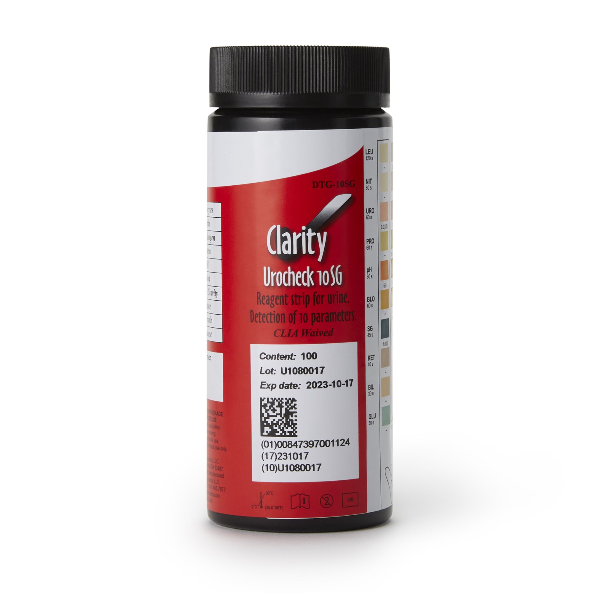 Clarity Lab Group LLC DTG-10SG - Clarity® Urocheck 10SG Urine Reagent Strips, General Chemistry tests - 100/Box