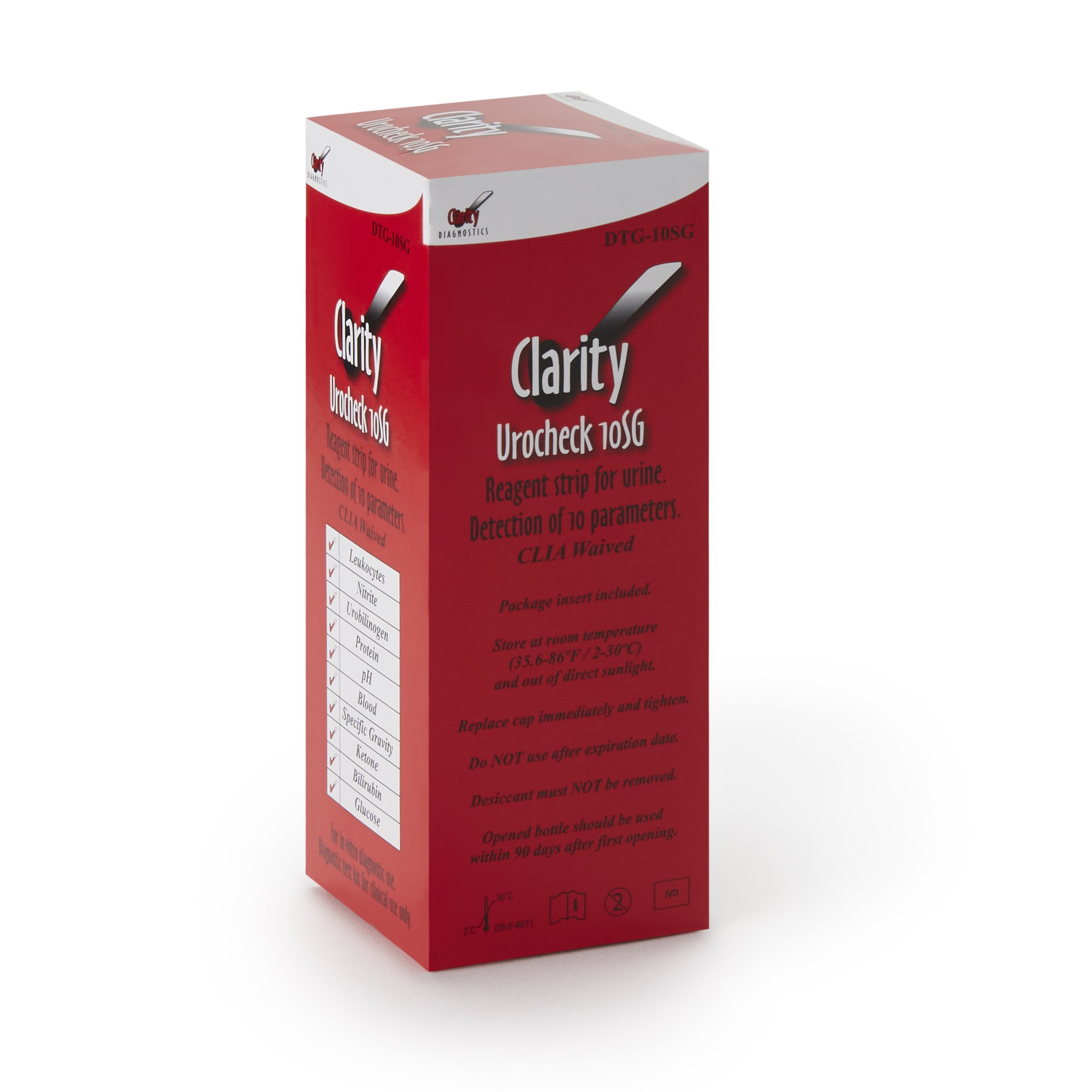 Clarity Lab Group LLC DTG-10SG - Clarity® Urocheck 10SG Urine Reagent Strips, General Chemistry tests - 100/Box