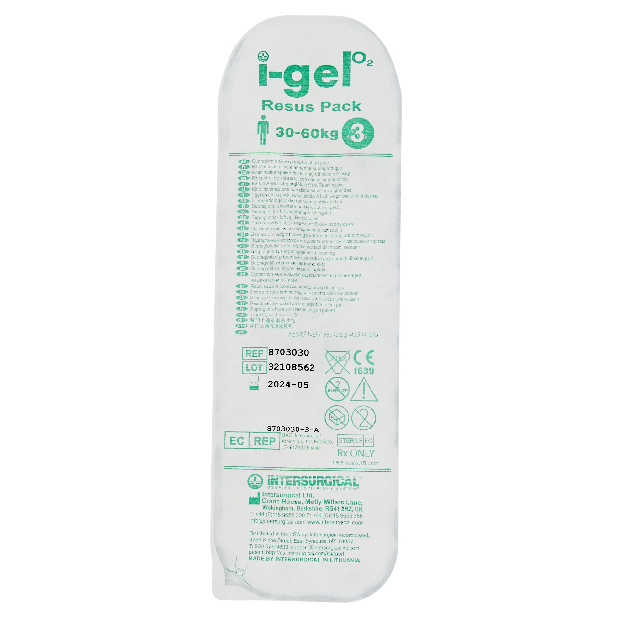 Intersurgical 8703030 - i-gel® Supraglottic Airway Resuscitation Kit - 1/Each, 6/Case