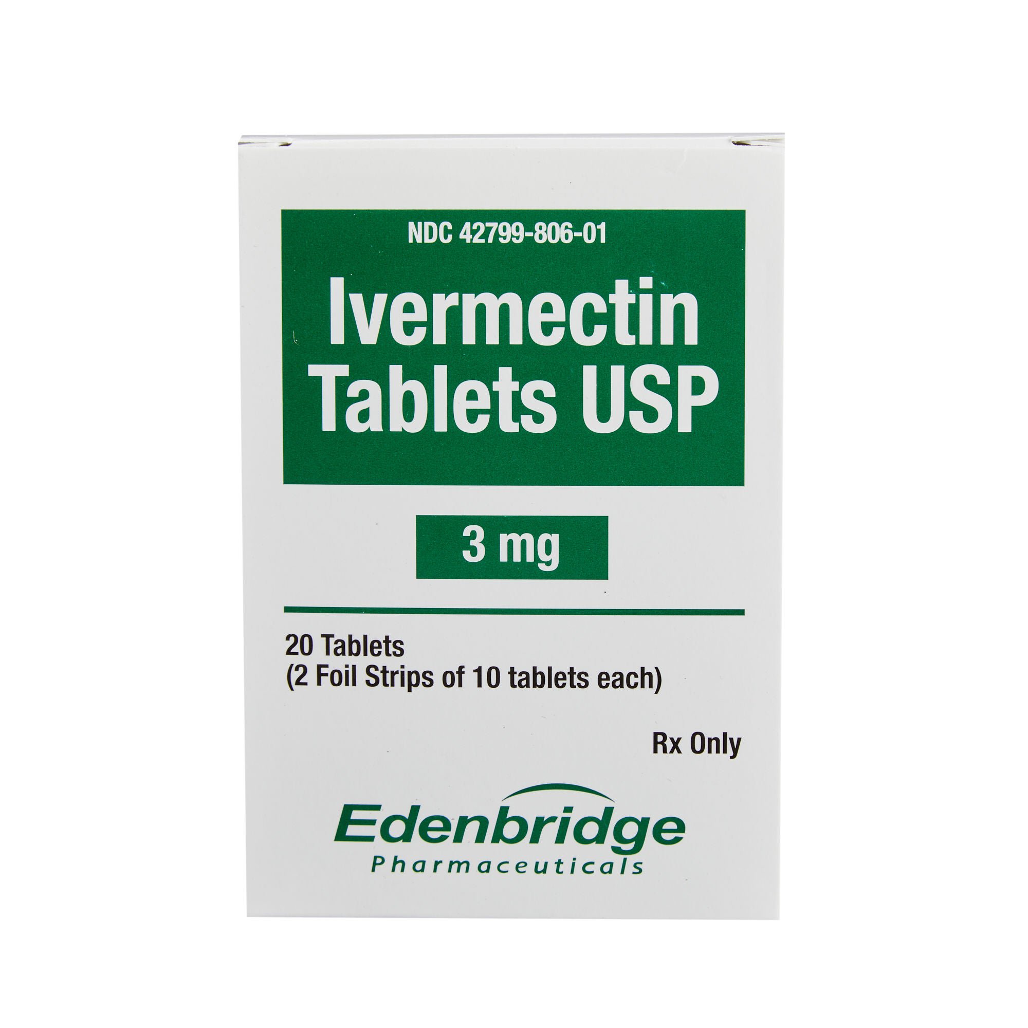 Edenbridge Pharmaceutical - 42799080601 Ivermectin 3 mg Tablet 20 Tablets