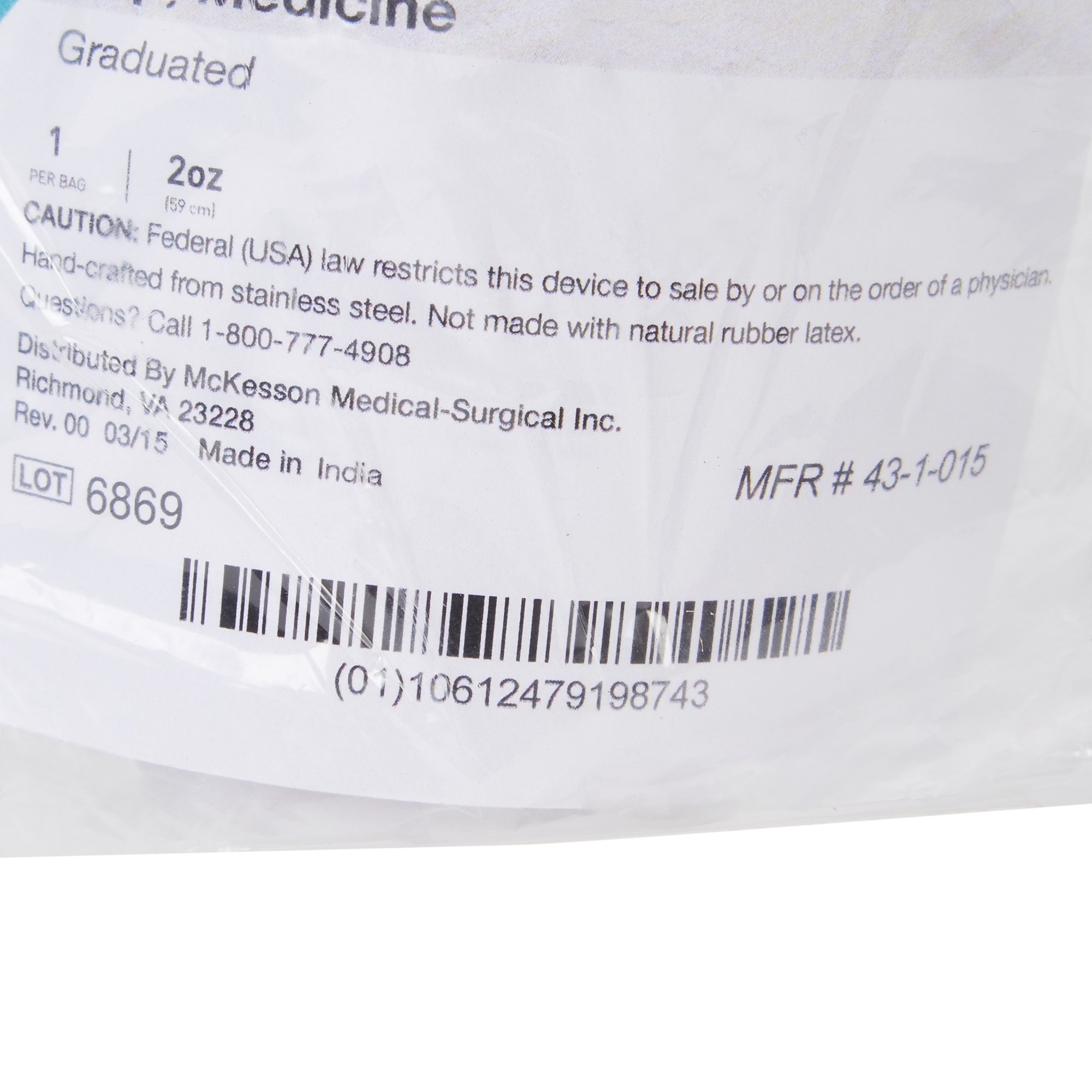 McKesson Brand 43-1-015 - McKesson Argent™ Stainless Steel Graduated Medicine Cup, 2-ounce capacity - 1/Each