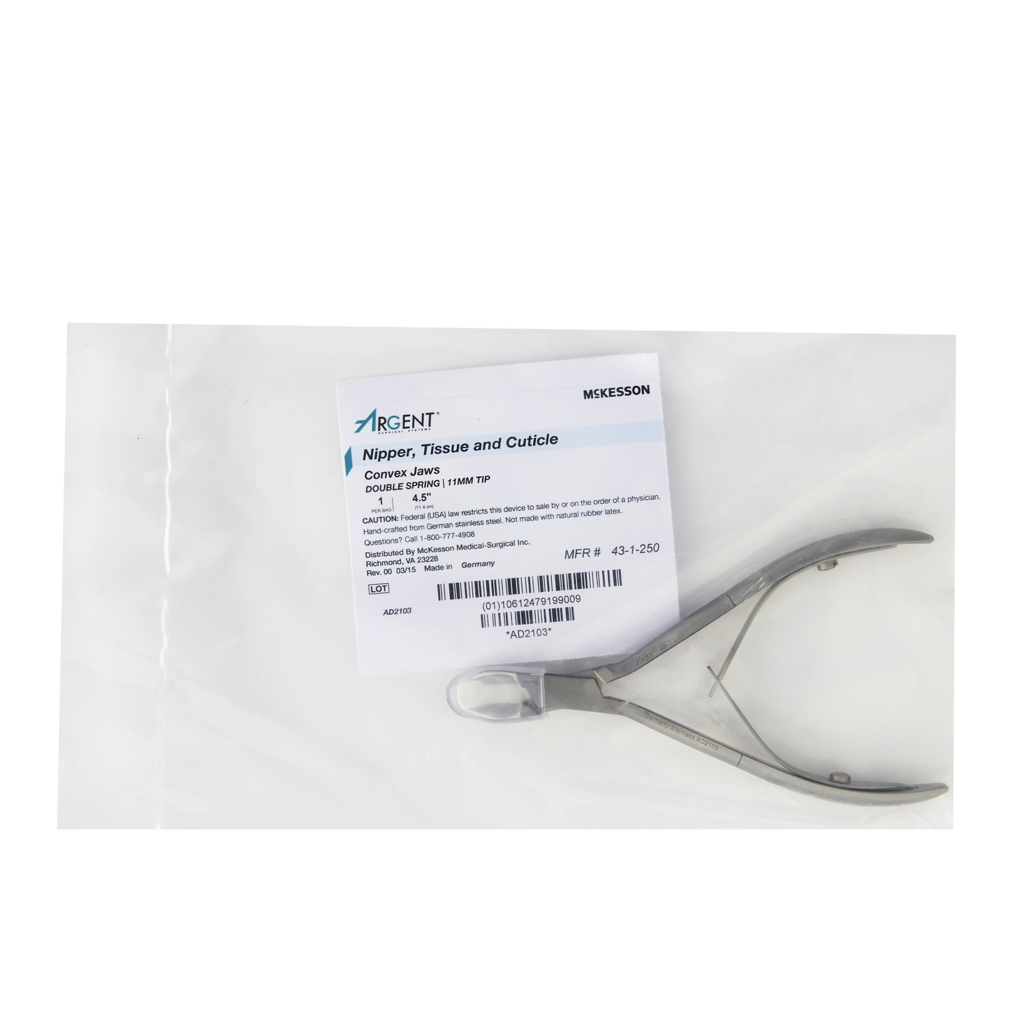 McKesson Brand 43-1-250 - McKesson Argent™ Nail Nipper, Convex Jaws 4½ Inches - 1/Each