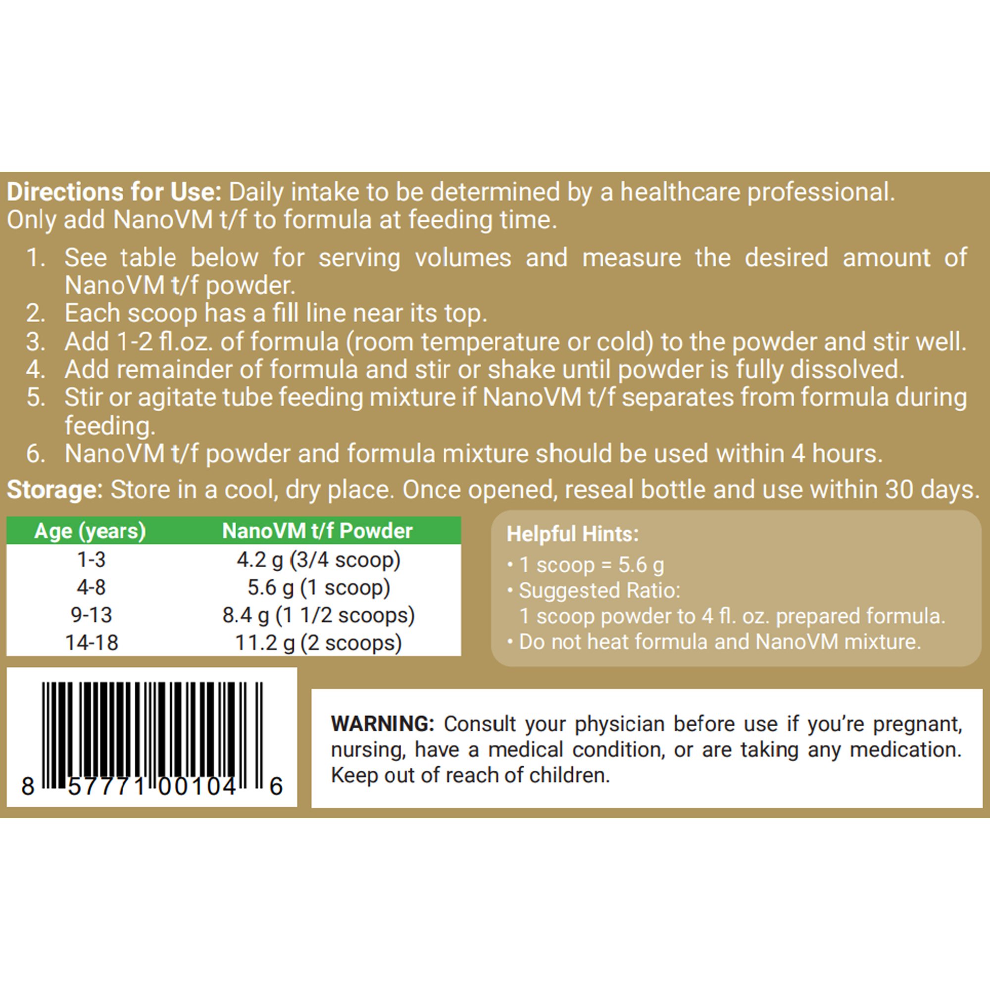 Solace Nutrition 1190 - NanoVM® t/f Powder Pediatric Tube Feeding Formula, 275-gram jar - 1/Each