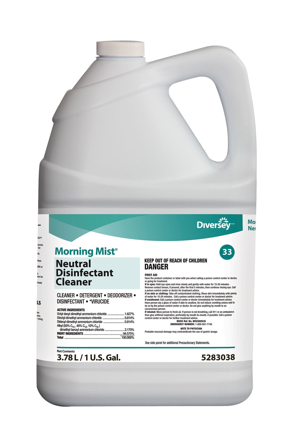 Essendant Co-United Stationers - DVO5283038 Surface Disinfectant Cleaner Diversey™ Morning Mist® Quaternary Based Manual Pour Liquid 1 gal. Jug Fresh Scent NonSterile