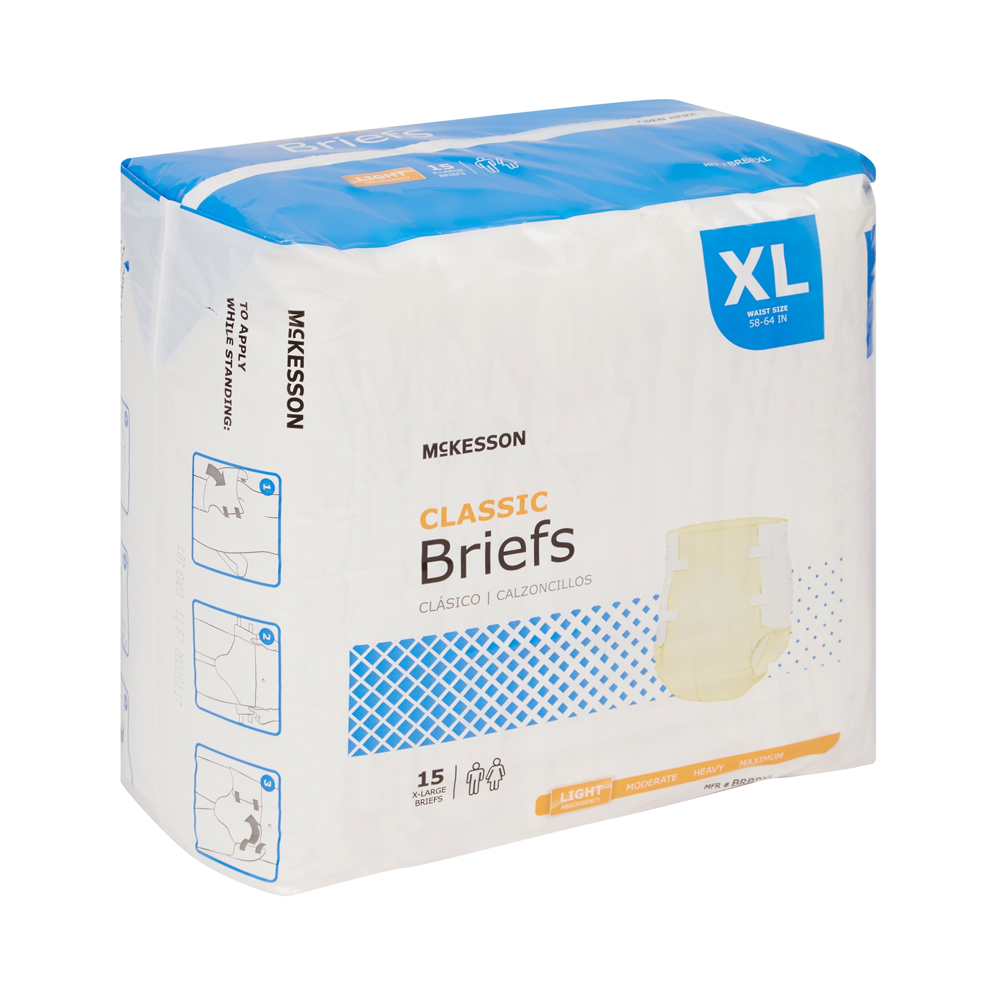 McKesson Brand BRBRXL - McKesson Classic Light Absorbency Incontinence Brief, Extra Large - 15/Bag, 60/Case