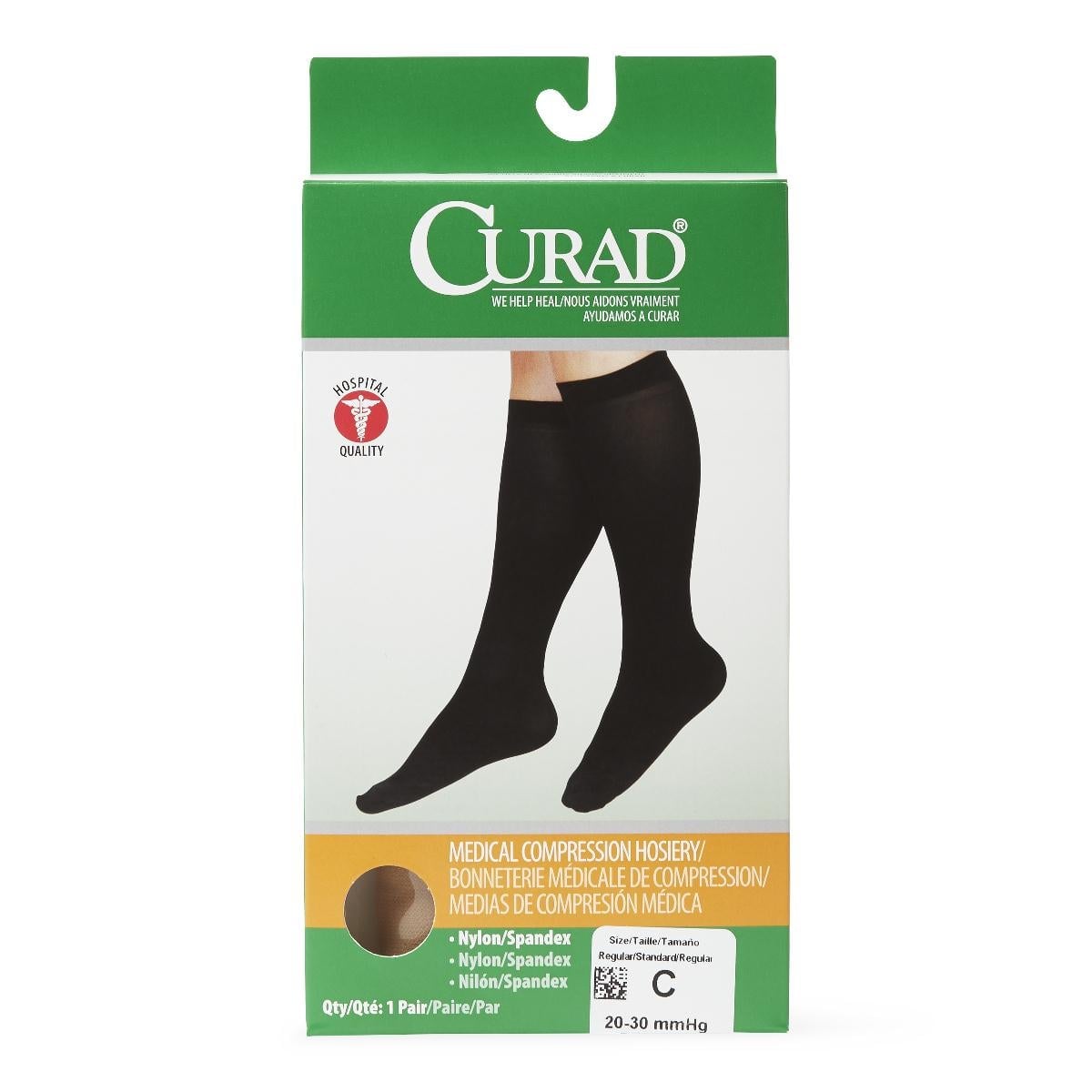 Medline - MDS1702CTH Compression Stocking Curad® Knee High Size C / Regular Tan Closed Toe