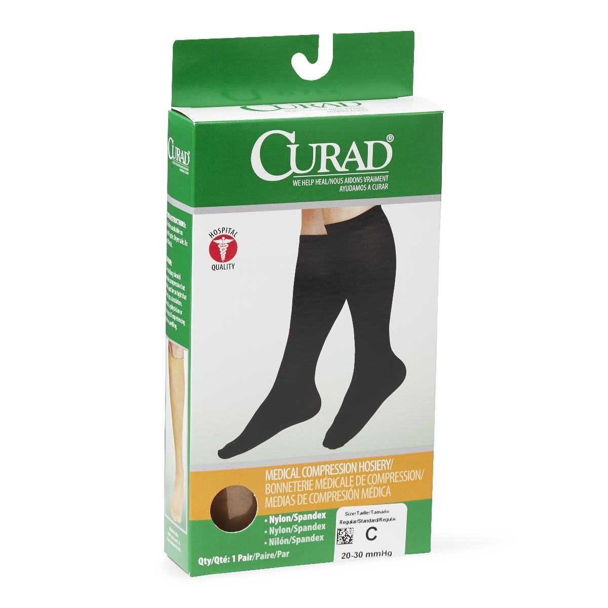 Medline - MDS1702CTH Compression Stocking Curad® Knee High Size C / Regular Tan Closed Toe
