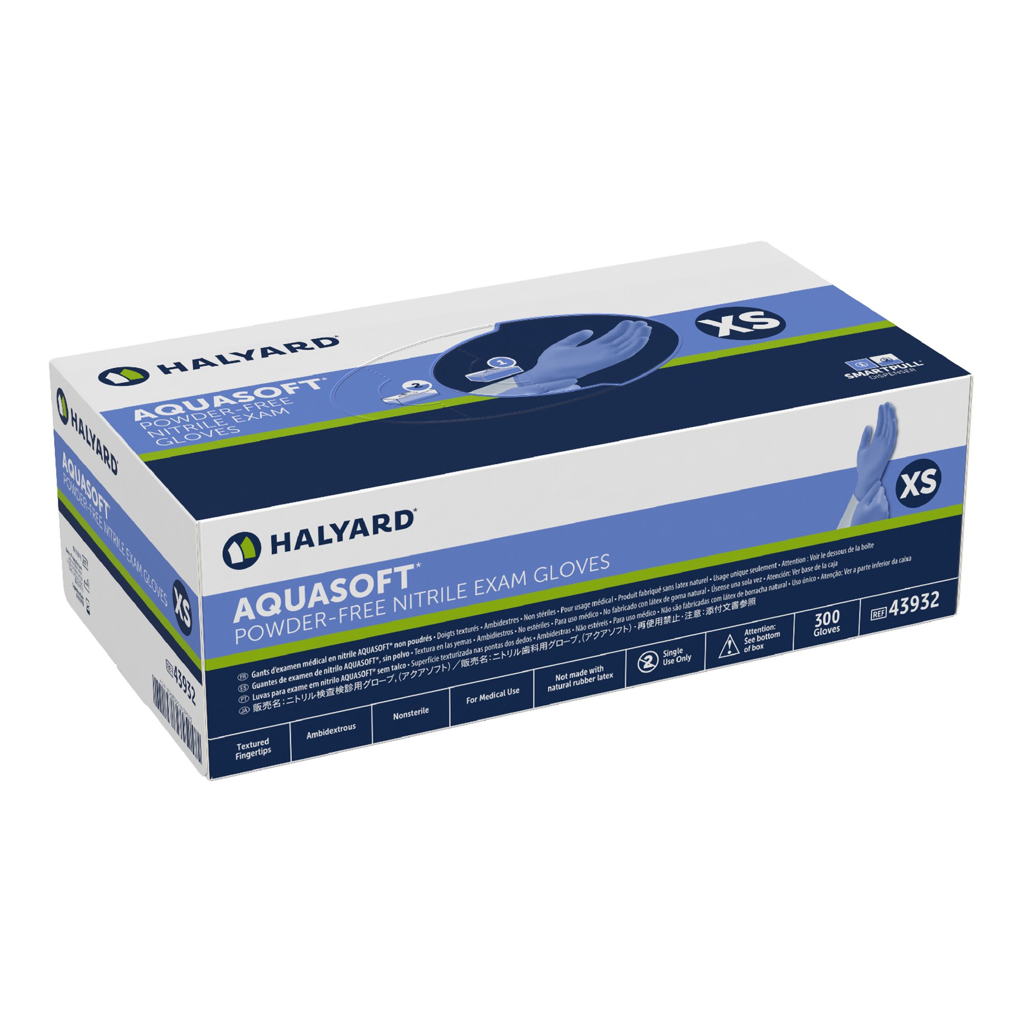 O&M Halyard Inc 43932 - Aquasoft® Nitrile Exam Glove, Extra Small, Blue - 300/Box, 3000/Case