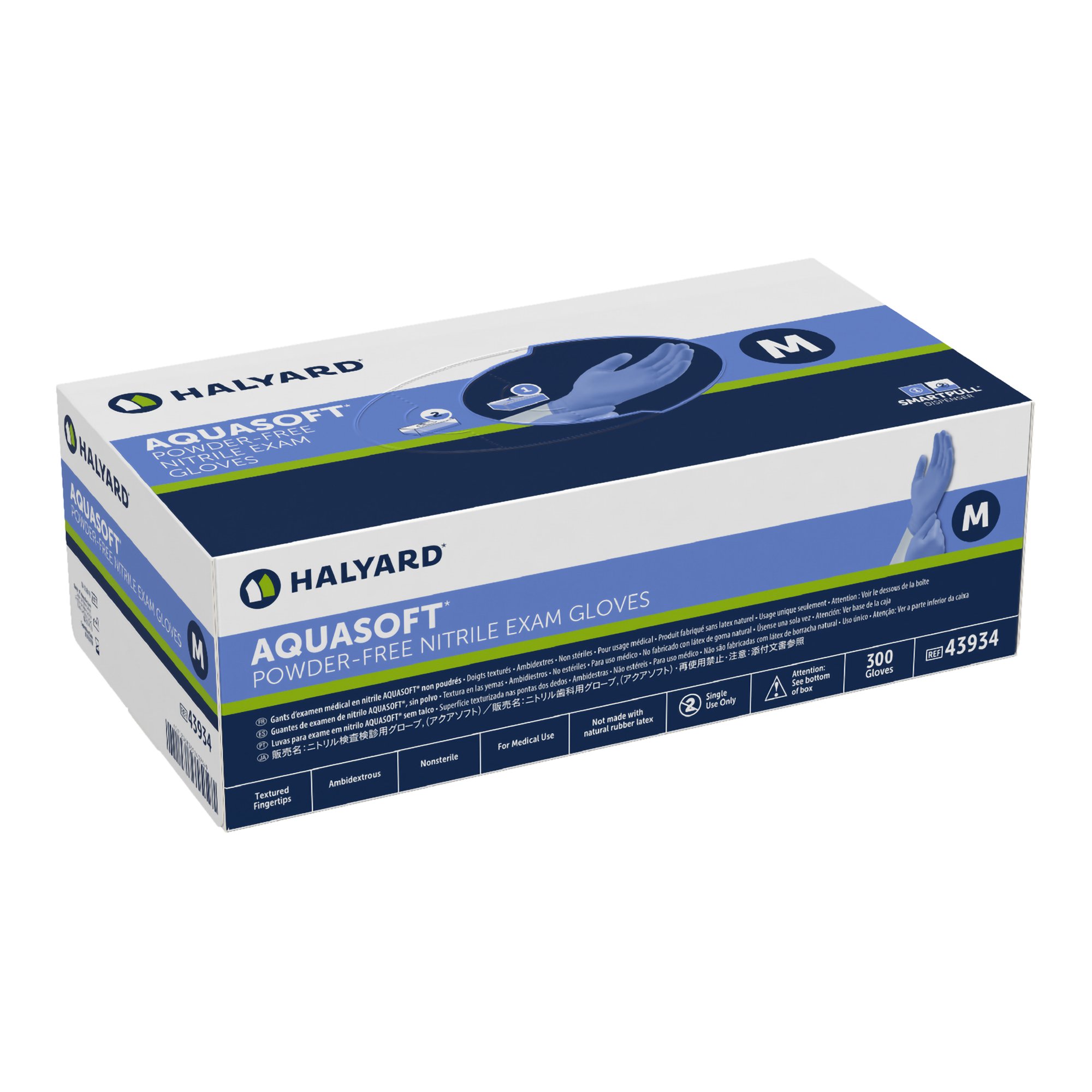 O&M Halyard Inc 43934 - Aquasoft® Nitrile Exam Glove, Medium, Blue - 300/Box, 3000/Case