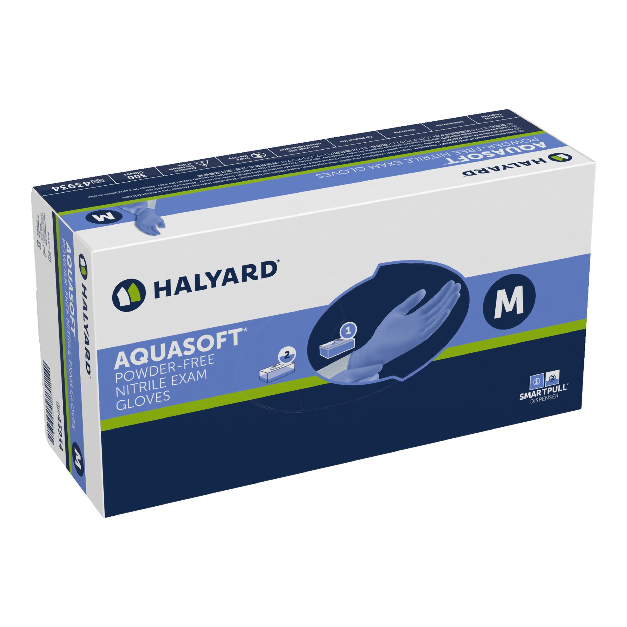 O&M Halyard Inc 43934 - Aquasoft® Nitrile Exam Glove, Medium, Blue - 300/Box, 3000/Case
