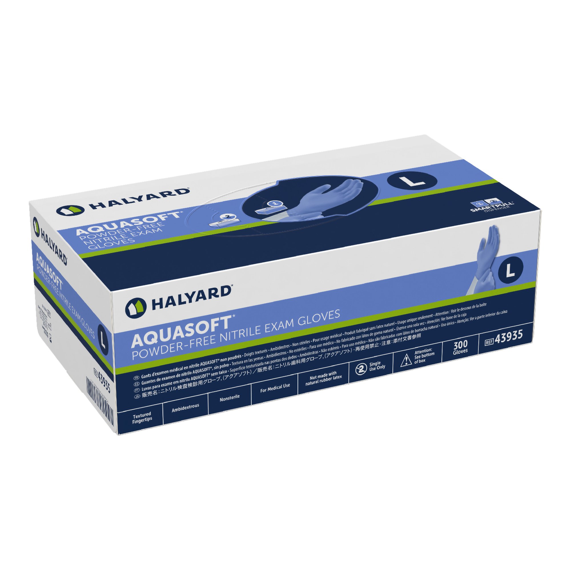 O&M Halyard Inc 43935 - Aquasoft® Nitrile Exam Glove, Large, Blue - 300/Box, 3000/Case
