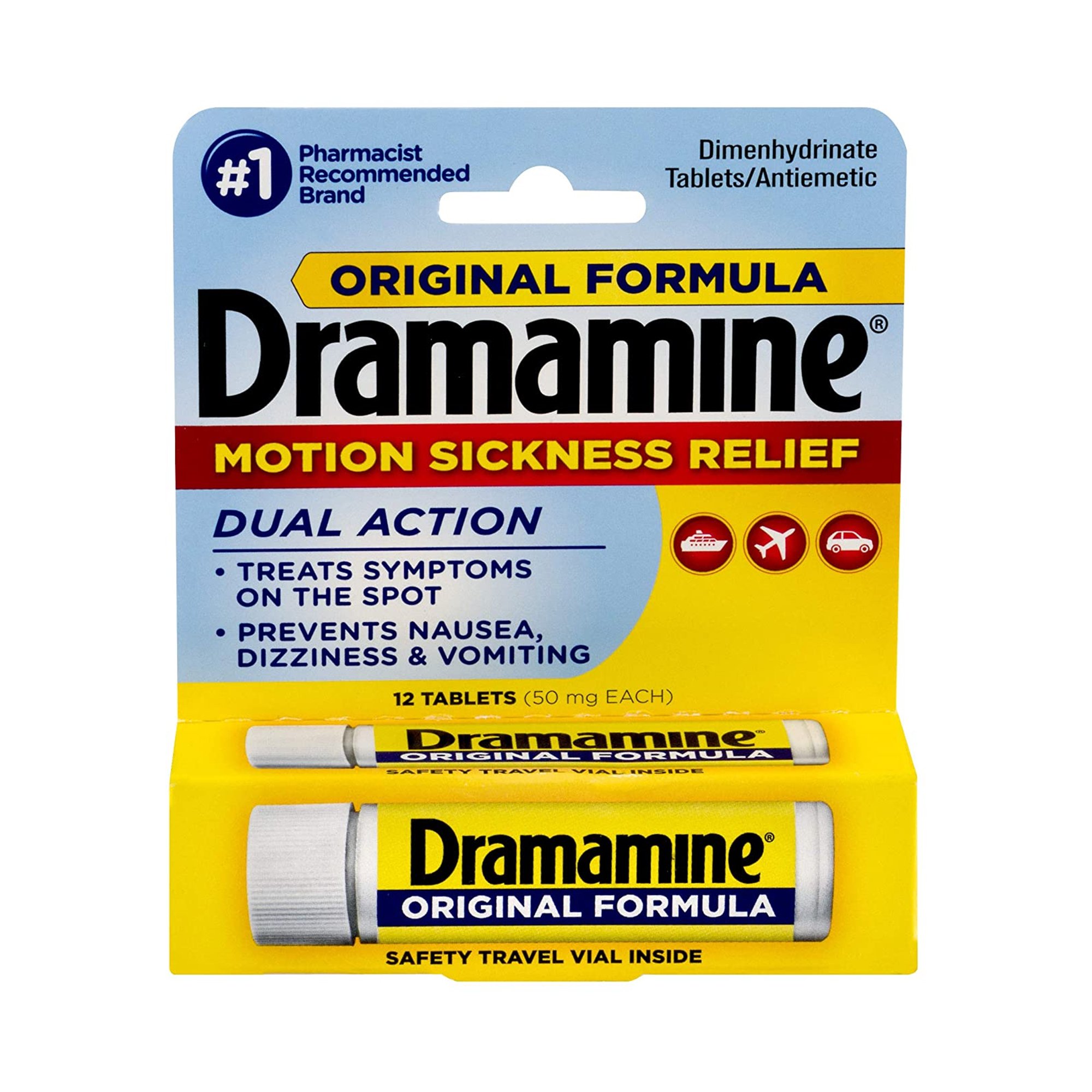 Medtech Laboratories 83124800197 - Dramamine® Motion Sickness Antiemetic Dual Action Tablets Original - 1/Bottle