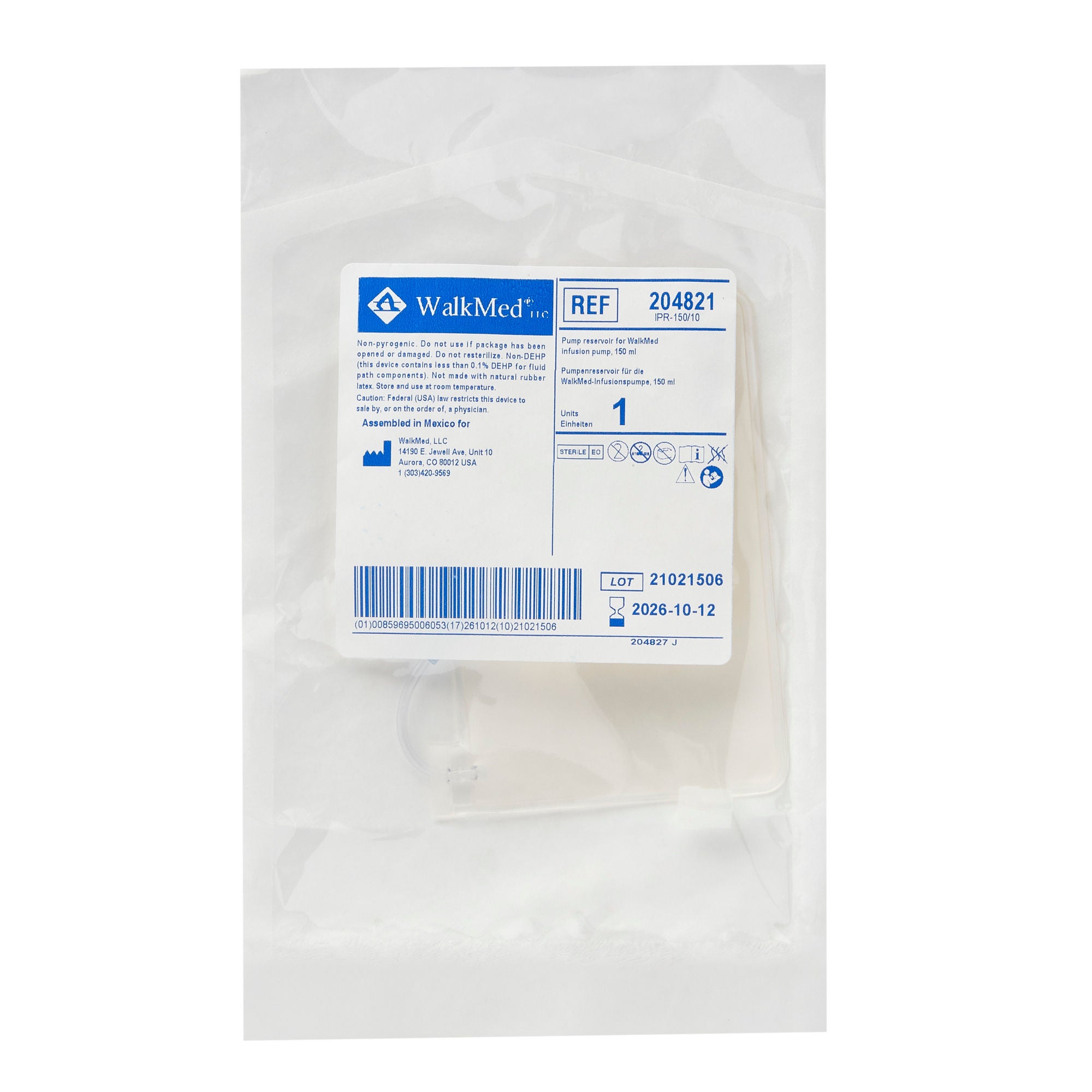 WalkMed Infusion LLC - 020-204821 Infusion Bag WalkerMed® For Reservoir Pump