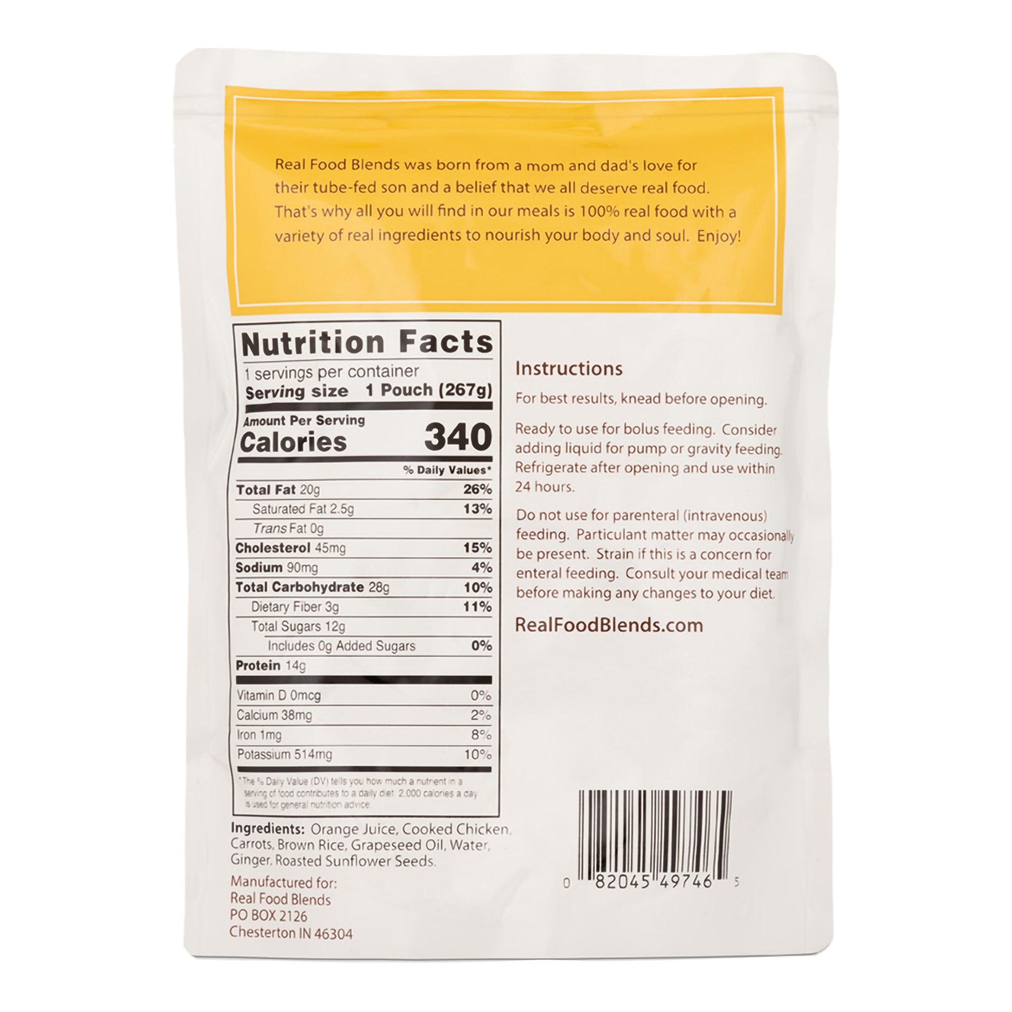 Nutritionals Medicinals 176988 - Real Food Blends™ Orange Chicken, Carrots & Brown Rice Puree for Tube Feeding - 1/Each, 12/Case