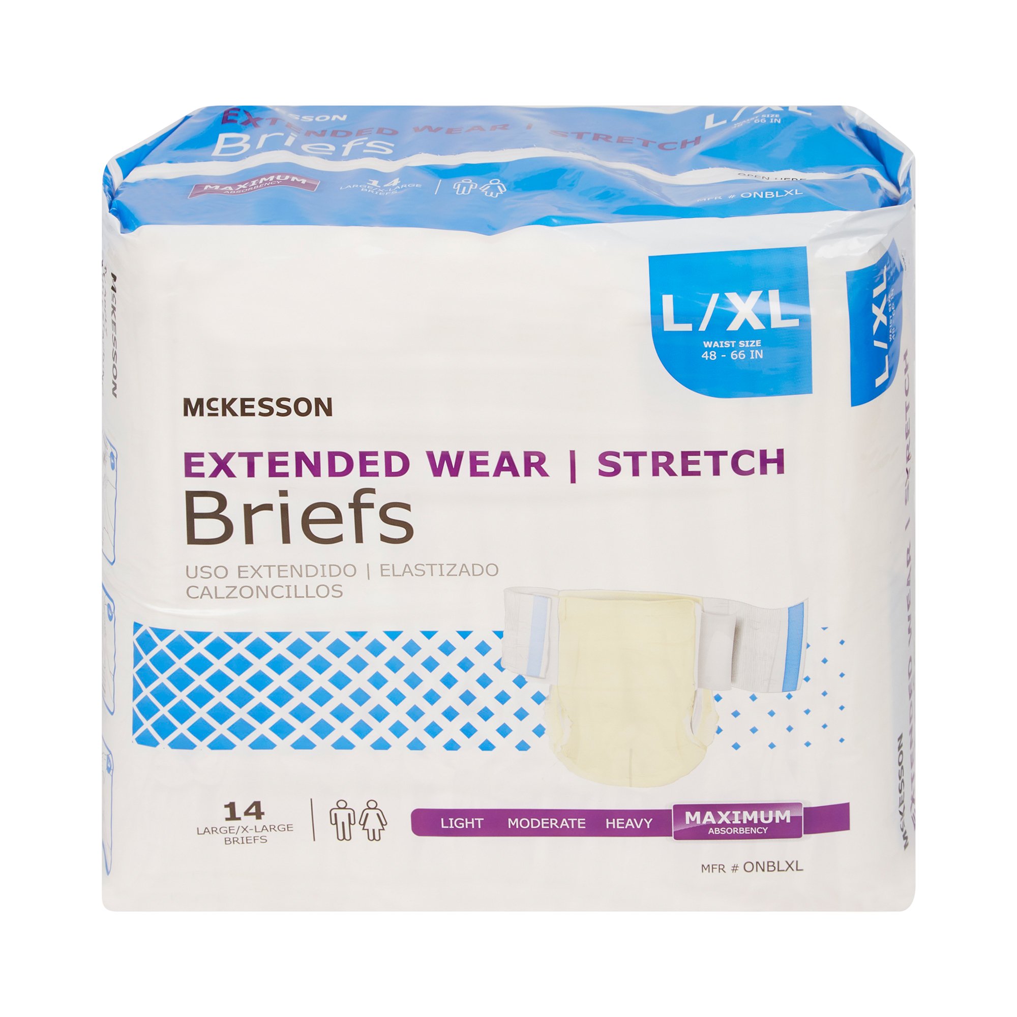 McKesson Brand ONBLXL - McKesson Extended Wear Maximum Absorbency Incontinence Brief, Large / X-Large - 14/Bag, 56/Case