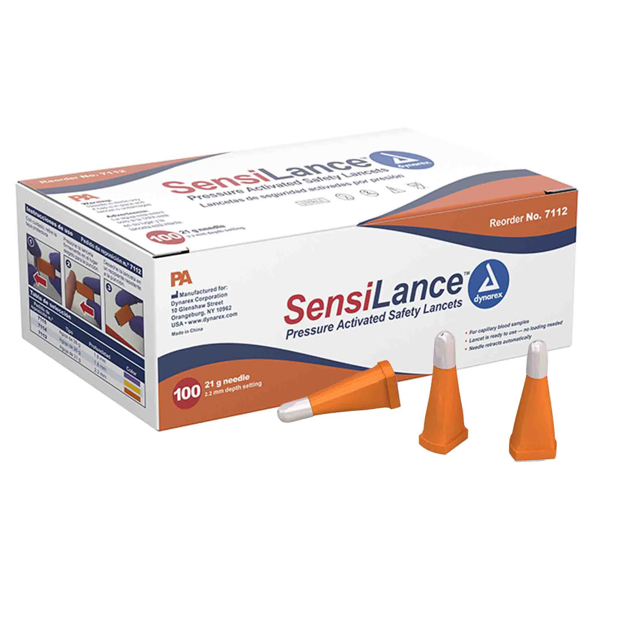 Dynarex - 7112 Safety Lancet SensiLance™ 21 Gauge Retractable Pressure Activated Finger