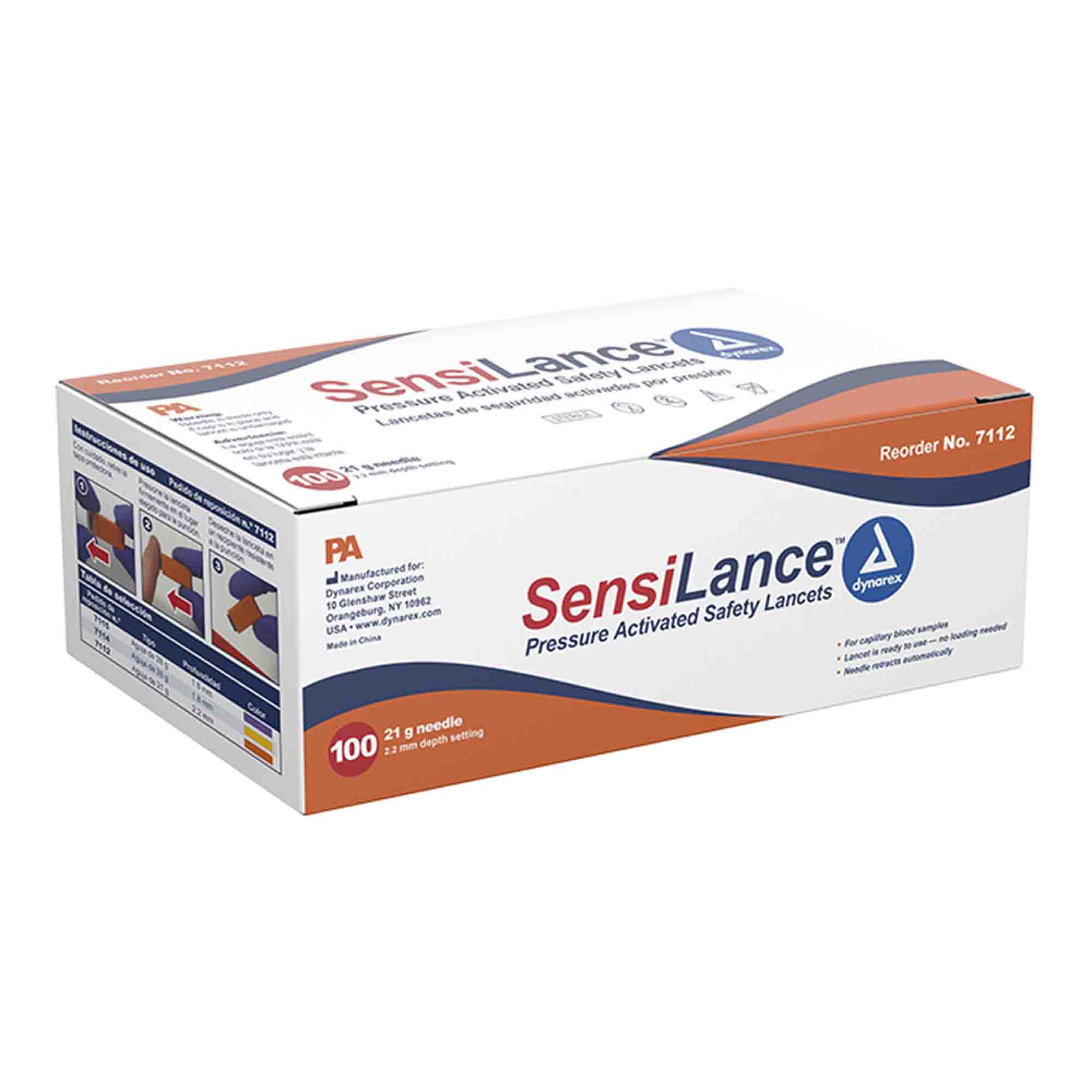 Dynarex - 7112 Safety Lancet SensiLance™ 21 Gauge Retractable Pressure Activated Finger