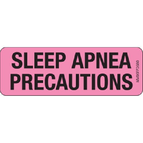 PDC Healthcare - MV06FP2680 Pre-Printed Label MedVision® Auxiliary Label Pink Paper SLEEP APNEA PRECAUTIONS Black Alert Label 1 X 2-15/16 Inch