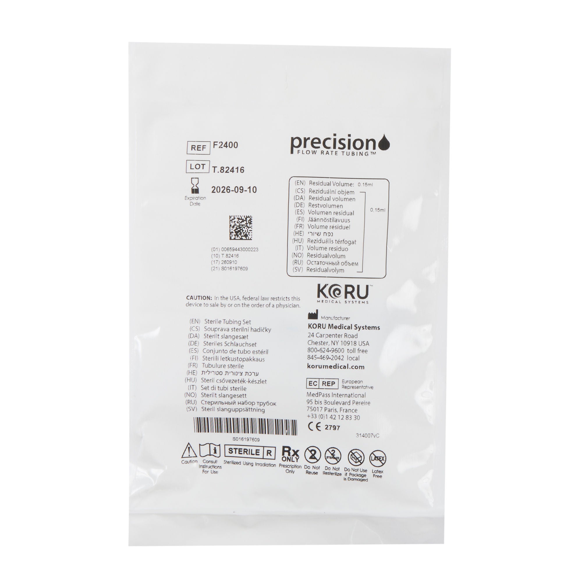 KORU Medical Systems - F2400 Flow Rate Tubing Precision Flow Rate Tubing® Freedom Syringe Infusion System