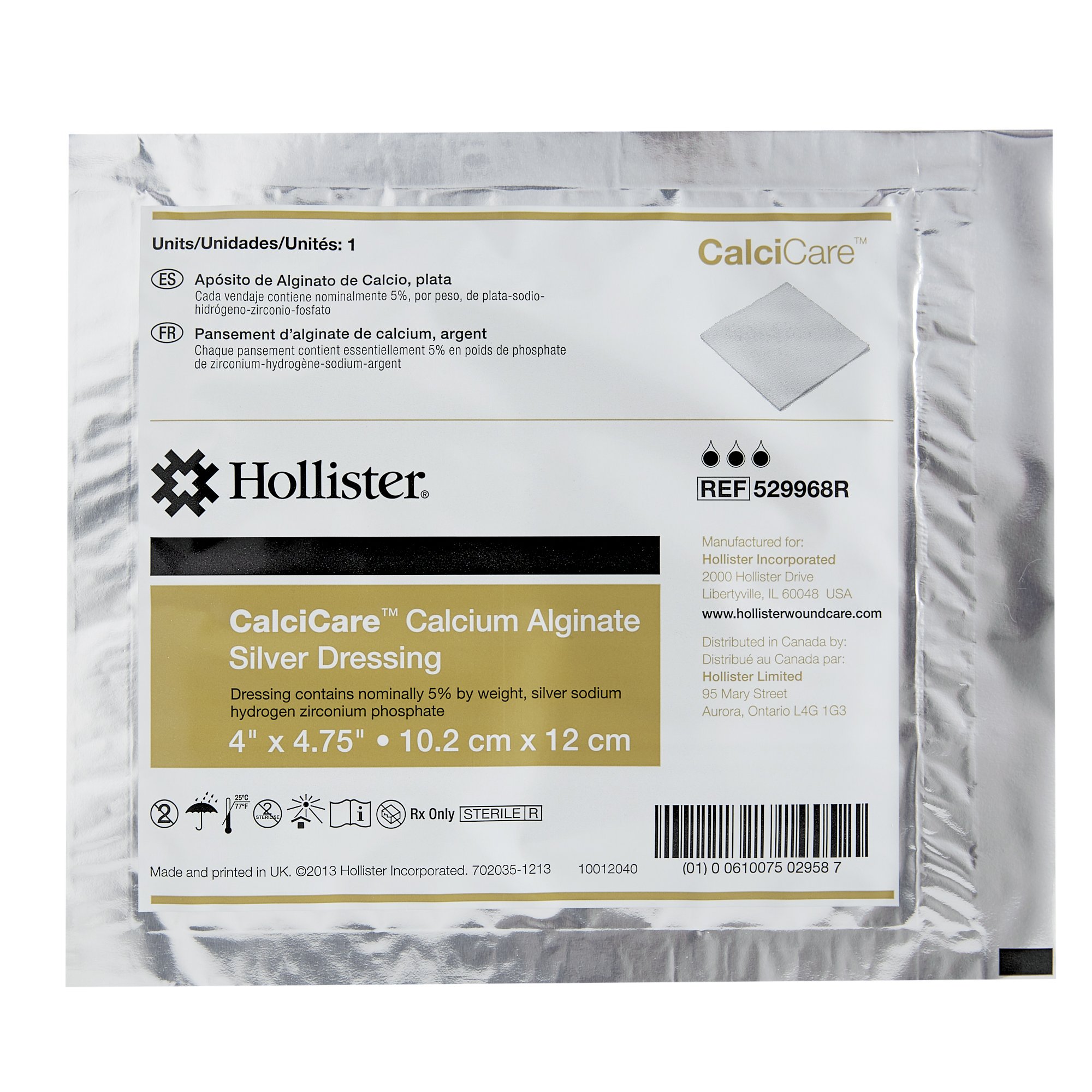 Hollister 529968R - CalciCare™ Calcium Alginate Dressing with Silver, 4 x 4-3/4 Inch - 1/Each, 10/Box