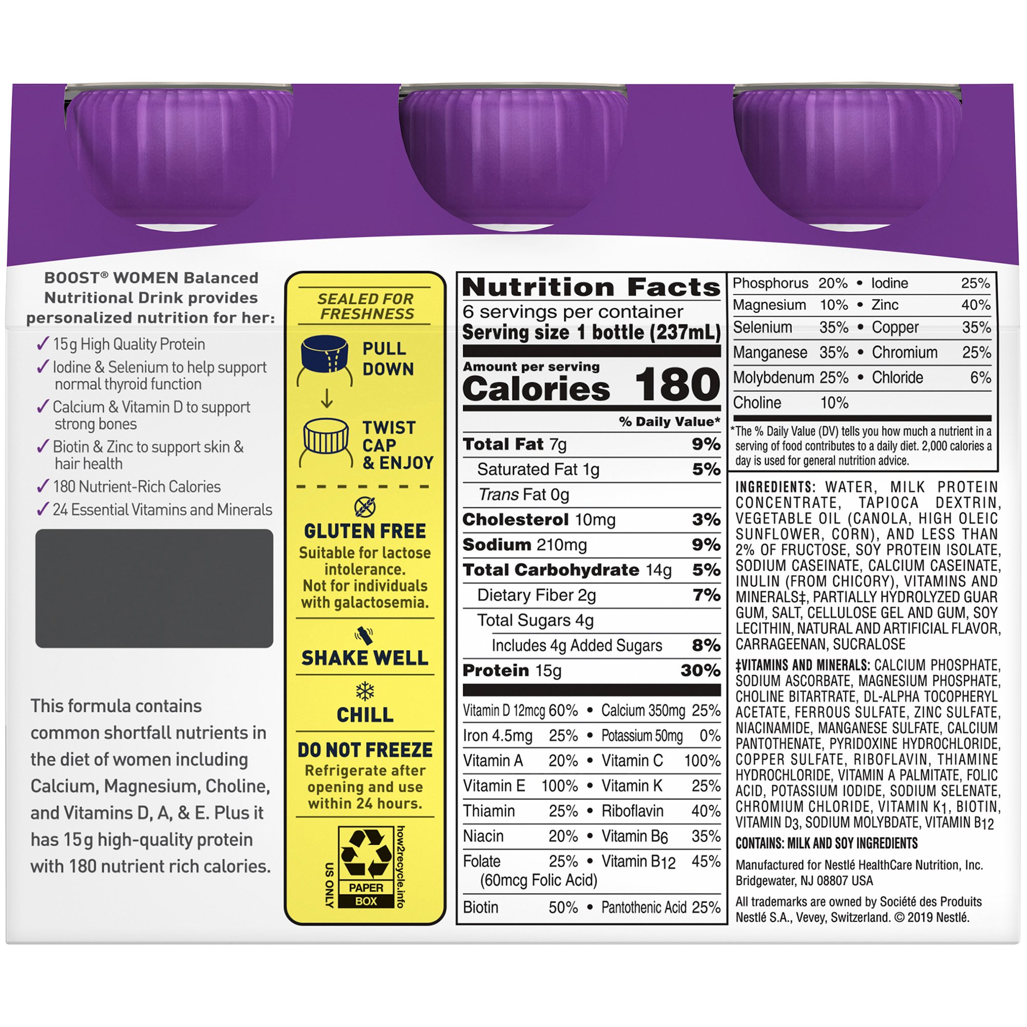 Nestle Healthcare Nutrition 00041679473733 - Boost® Women Vanilla Balanced Nutritional Drink, 8 oz. Bottle - 1/Each, 6/Pack, 24/Case
