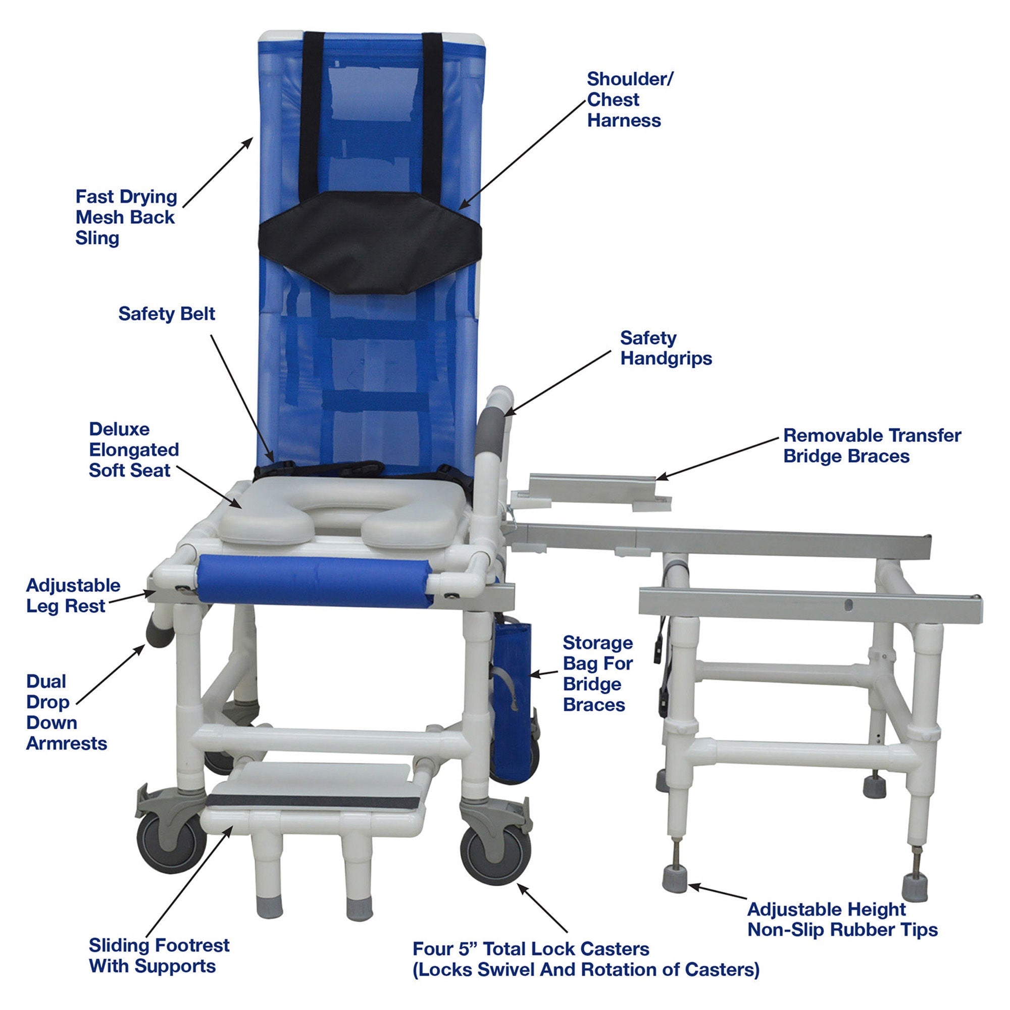 MJM International - D118-5-TIS-SLIDE-N Bath Bench 100 Series Drop Arms Plastic Frame With Backrest 23 Inch Seat Width 300 lbs. Weight Capacity
