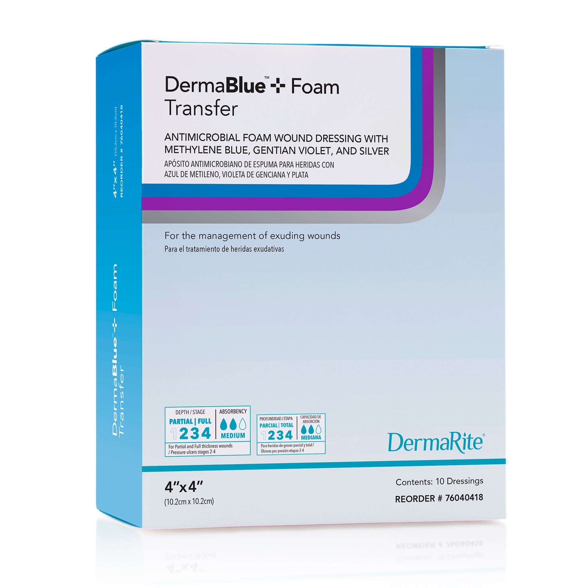 Sion Brands LLC - 76040418 Silver Foam Dressing DermaBlue+™ Foam Transfer Square Sterile