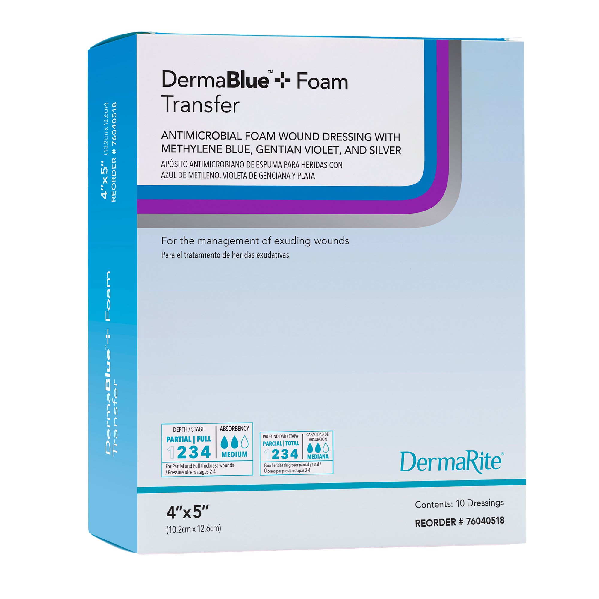 Sion Brands LLC 76040514 - DermaBlue+™ Foam Silver Foam Dressing, 4 x 5 Inch - 1/Each, 10/Box
