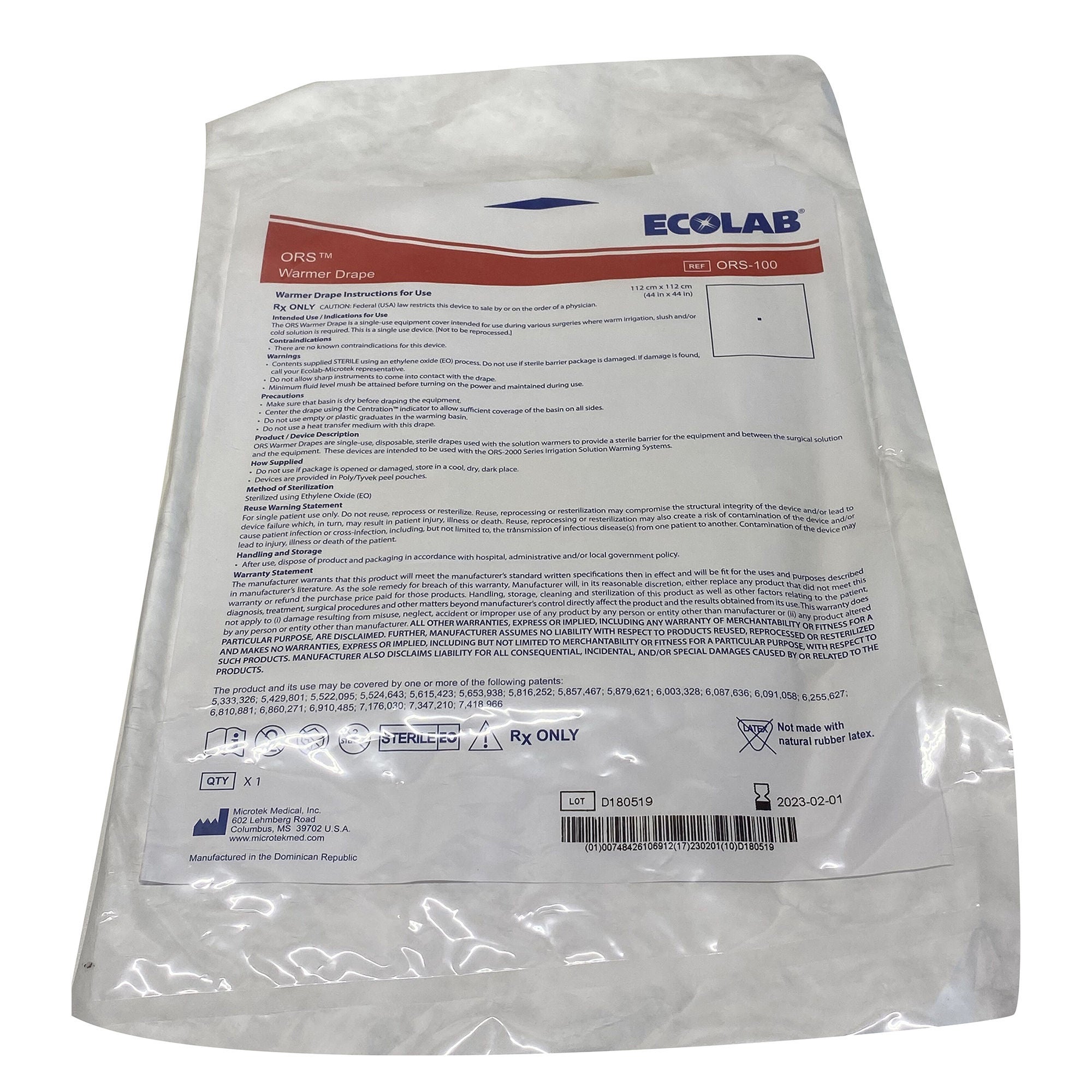 Medline - ORS-100 ORS Fluid Warming Drape Ecolab® ORS™ 44 X 44 Inch
