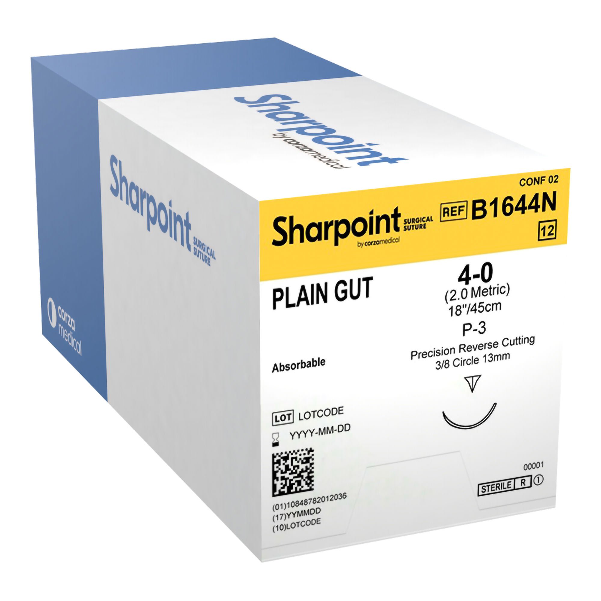 Surgical Specialties - B1644N Absorbable Suture with Needle Surgical Specialties™ Plain Gut DSM13 3/8 Circle Precision Reverse Cutting Needle Size 4-0 Monofilament