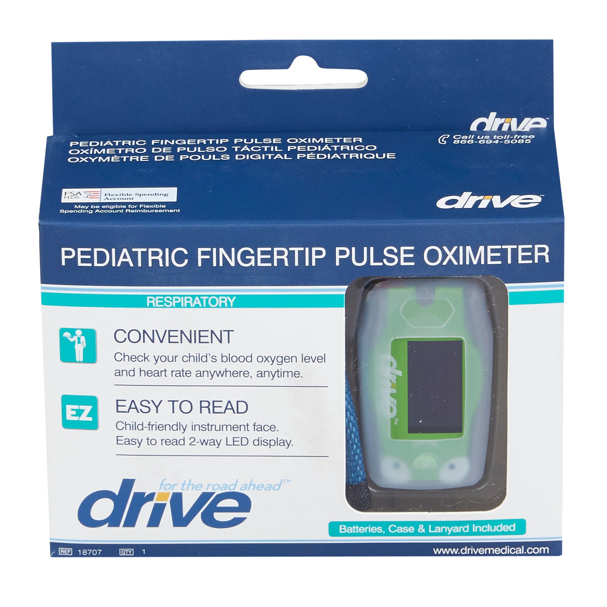 Drive DeVilbiss Healthcare - 18707 Fingertip Pulse Oximeter Drive Pediatric Battery Operated LED Display