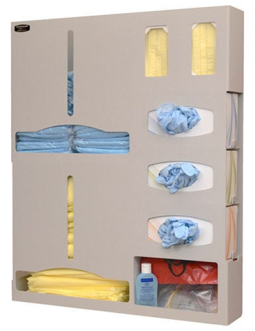 Bowman Manufacturing - PS015-0212 Protective Apparel Dispenser Double Gown Wall or Door Mounted 7-Compartment Quartz 4-3/4 X 25-1/8 X 30-3/4 Inch Plastic