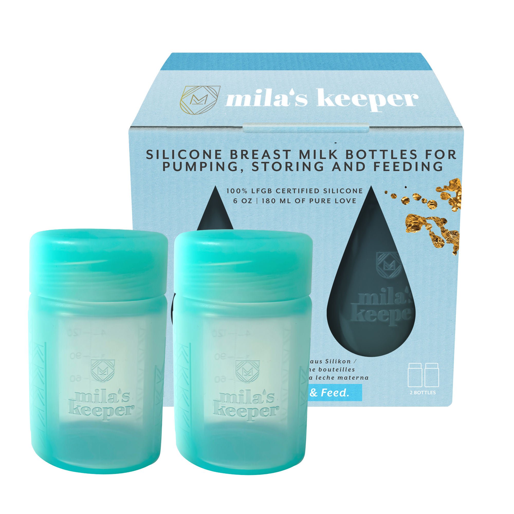 Mila's Keeper - SBBLU2-C30 Breast Milk Storage Container with Wide Neck Mila's Keeper 6 oz. Silicone Ocean Mist