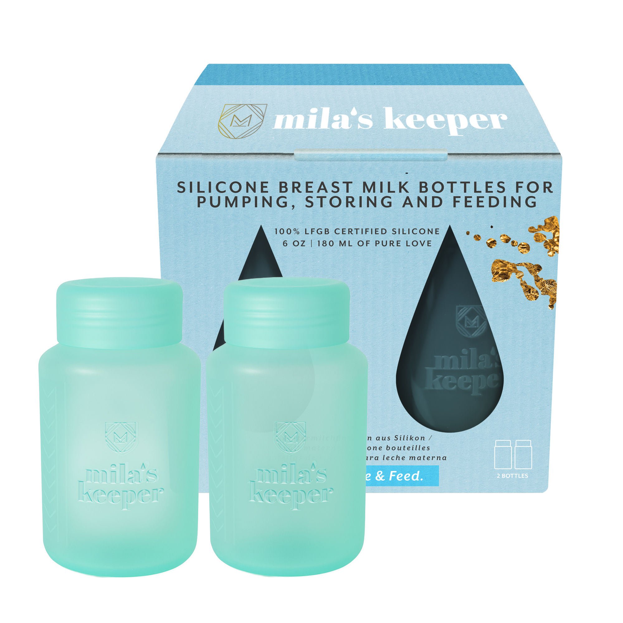 Mila's Keeper - SBBLU1-C30 Breast Milk Storage Container with Standard Neck Mila's Keeper 6 oz. Silicone Ocean Mist