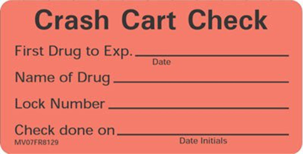 PDC Healthcare - MV07FR8129 Pre-Printed Label Barkley® Auxiliary Label Red Crash Cart Check First Drug To Exp Name Of Drug Lock Number Check Done On Black Communication Label 1-1/2 X 2-15/16 Inch