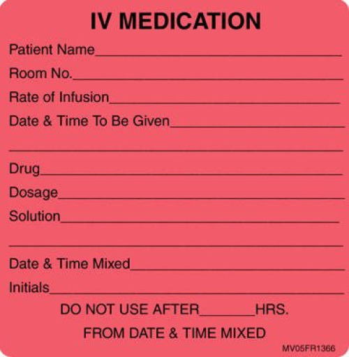PDC Healthcare - MV05FR1366 Pre-Printed Label MedVision® Anesthesia Label Fluorescent Red Paper IV Medication Added Black Syringe Label 2-7/16 X 2-1/2 Inch