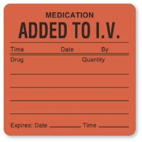 United Ad Label ULHH207 - UAL™ Pre-Printed "Medication Added to I.V." Label, 2.5 x 2.5 Inch - 1/Roll