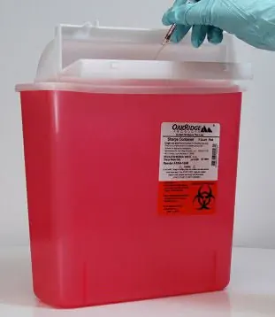 OakRidge Products - 0354-150M Sharps Container OakRidge™ M Style Translucent Red Base 10-3/20 H X 4.67 W X 12.09 L Inch Horizontal Entry 1.25 gal.