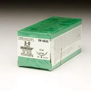 Covidien - SN-663 Nonabsorbable Suture with Needle Monosof™ Nylon C-14 3/8 Circle Reverse Cutting Needle Size 3-0 Monofilament