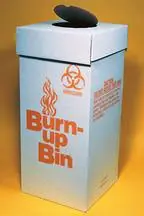 Fisher Anatomical - 120098A Biohazard Waste Box Burn-up Bin™ Biohazard Symbol / Burn Graphics 11 gal. White 12 X 12 X 27 Inch