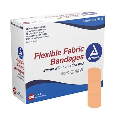Dynarex 3612 - dynarex® Tan Adhesive Fabric Bandage, 1 x 3 Inch - 100/Box, 2400/Case