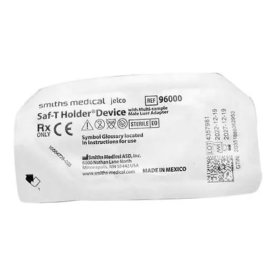 ICU Medical FKA Smiths Medical - 96000 Jelco™ Saf-T Holder® Blood Transfer Device for use with Blood Collection Sets