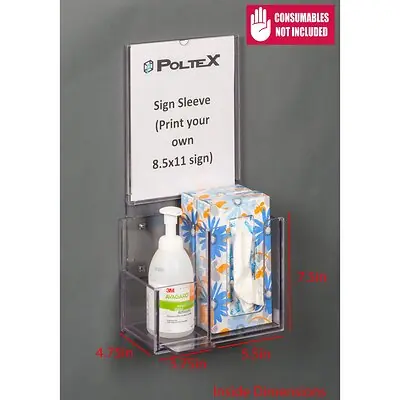 Poltex Inc - RESPH-W-SLV Respiratory Hygiene Station with Sign Sleeve Poltex Wall Mount Clear 9-1/4 X 7-1/2 X 4-3/4 Inch PETG