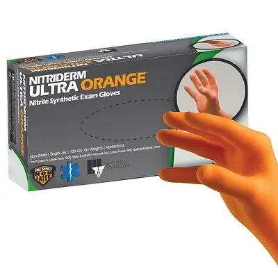 Innovative Healthcare Corp - 199350 Exam Glove NitriDerm® Ultra Orange™ X-Large 100 per Box NonSterile Nitrile Standard Cuff Length Fully Textured Orange Chemo Tested / Fentanyl Tested