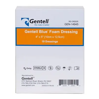 Gentell - GEN-14945 Silver Foam Dressing Gentell® Blue™ Rectangle Sterile