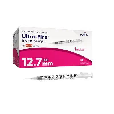 embecta Medical II LLC - 328411 Standard Insulin Syringe with Needle Ultra-Fine™ 1 mL 1/2 Inch 30 Gauge NonSafety Regular Wall