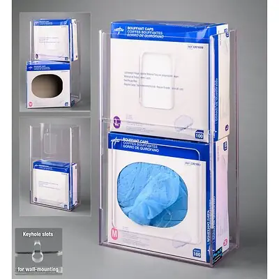 Poltex Inc - BOUFFCAP2VM-W Bouffant Cap Dispenser Wall Mount 2-Box Capacity Clear 4.8 X 11-1/4 X 20 Inch PETG Plastic