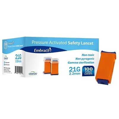 Omnis Health - SHN02GX21.22 Embrace® Finger Activated Safety Lancet