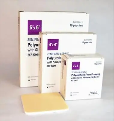 Focus Health Group - 20022 Foam Dressing Zenifoam Gentle 2 X 2 Inch Without Border Waterproof Backing Silicone Adhesive Square Sterile