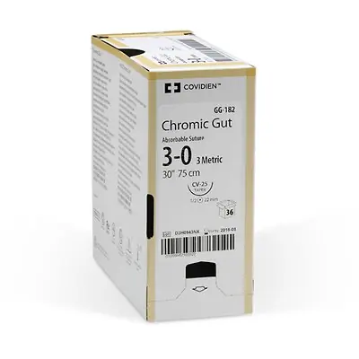 Covidien - G-1744 Absorbable Suture with Needle Covidien™ Chromic Gut C-21 1/2 Circle Reverse Cutting Needle Size 4-0 Monofilament